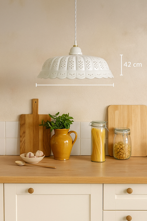 White Ceramic Suspension Chandelier d. 42 cm - Made in Italy