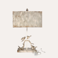 Iron table lamp with birds with lampshade H. 70 cm