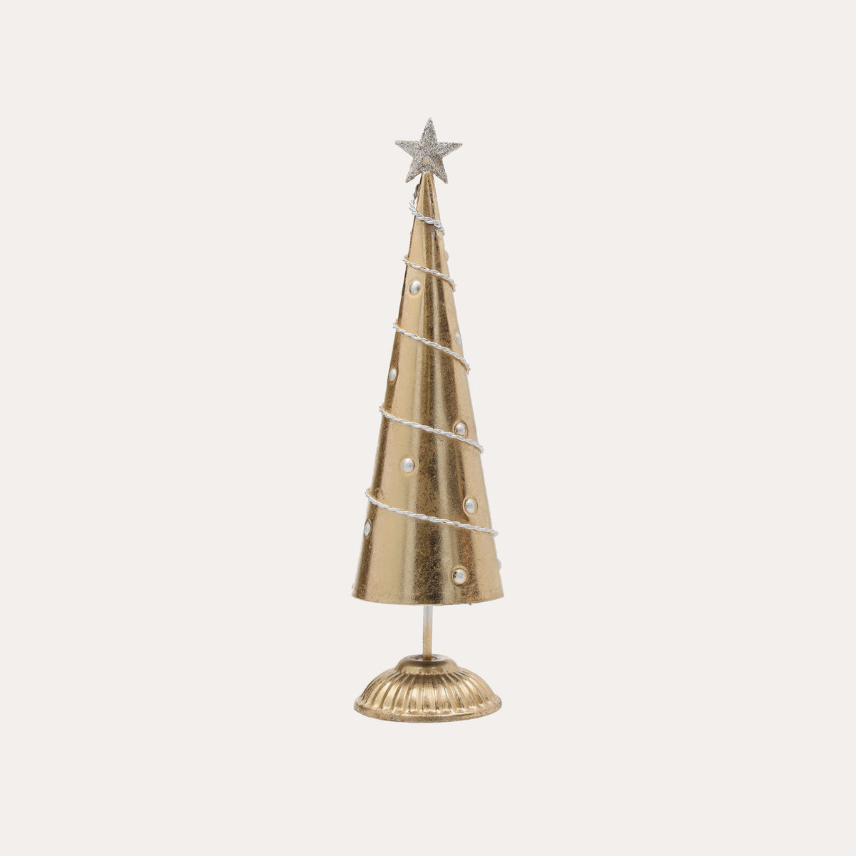 Sapin de Noël décoratif en tôle dorée H. 30 cm