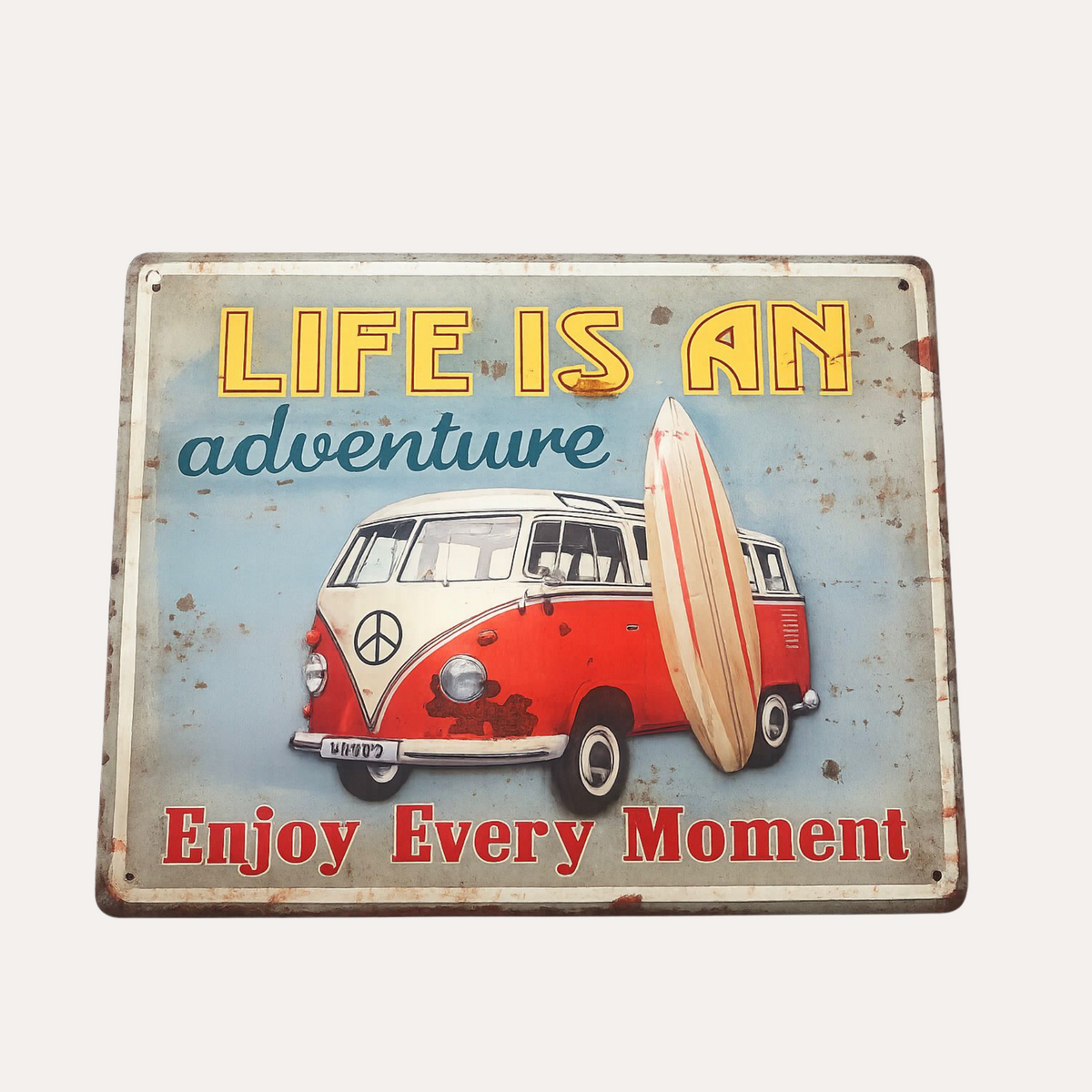 Blechtisch „Life Adventure“ mit Van 40x30 cm – Vintage-Reisestil