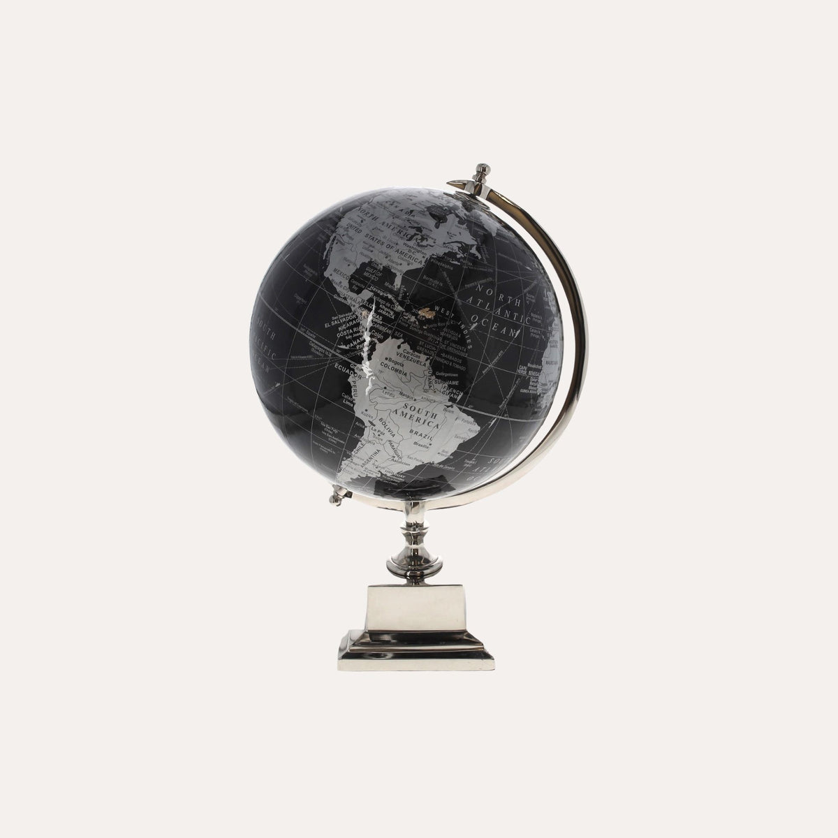 Schwarzer und grauer Globus mit Metallsockel, H. 42 T. 30 cm