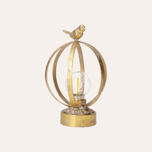 Lampada da Tavolo in Metallo Oro con Decorazione Uccellino in Ottone – Design Elegante