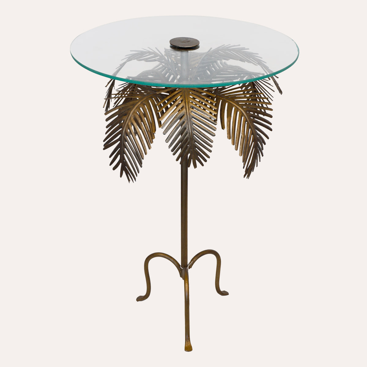 Round Coffee Table in Golden Metal with Glass Top