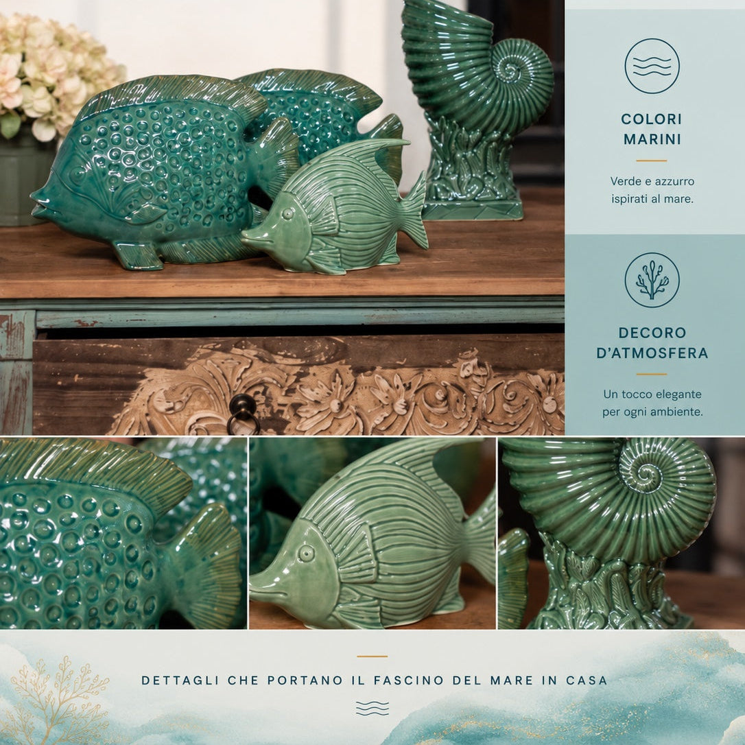 Pesce Decorativo in Ceramica Verde Acquamarina