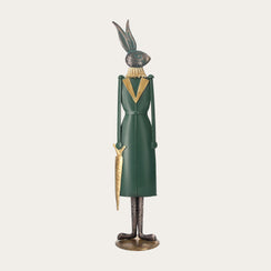 Figura Conejo con Paraguas de Lata Verde Al. 50cm