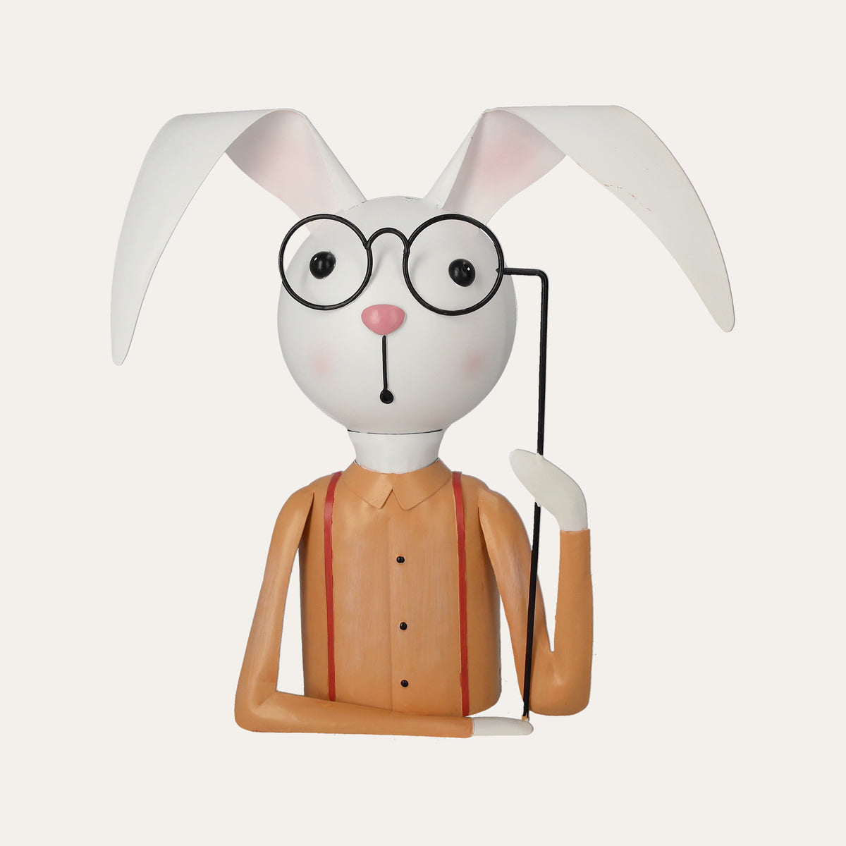 Conejo con gafas rosas en lata H. 30 cm