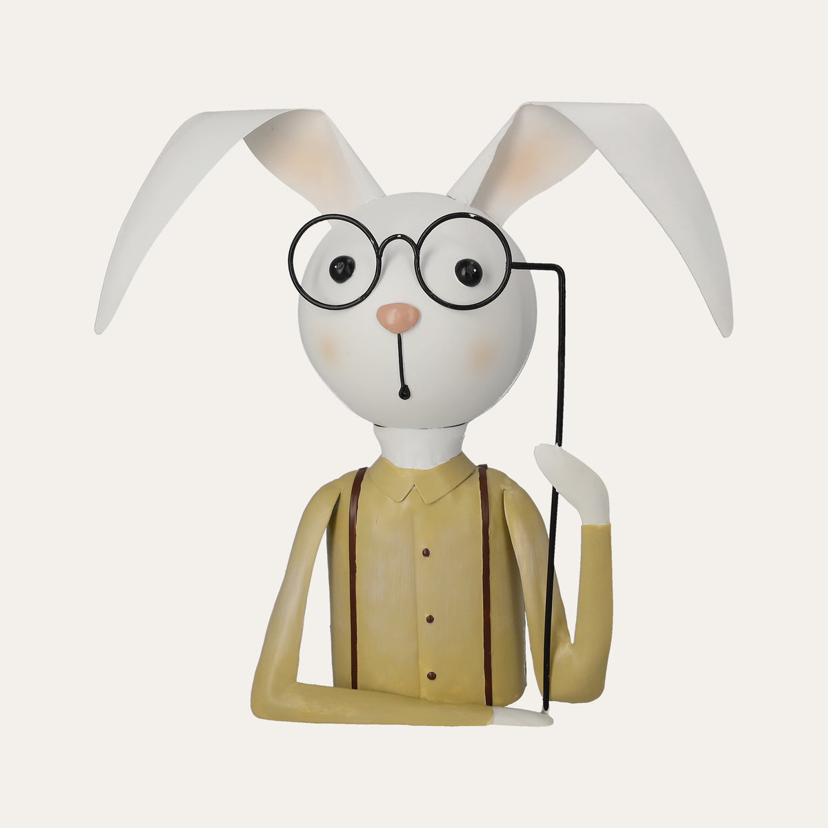 Conejo con gafas beige en lata H. 30 cm