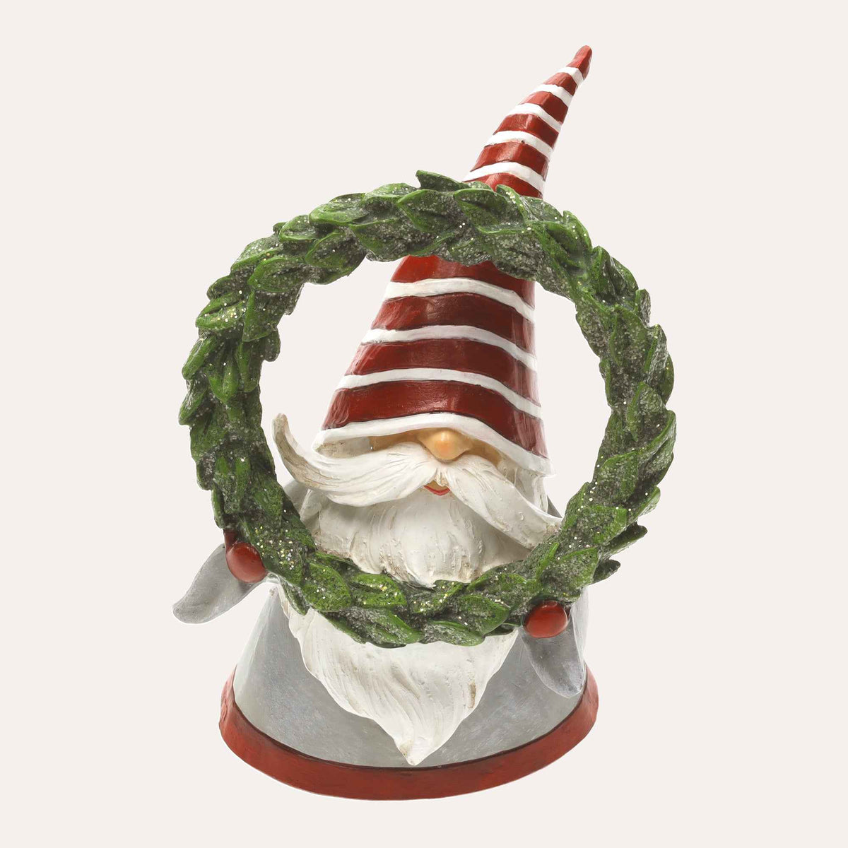 Gnomo Navideño Decorativo de Resina con Gorro de Rayas Rojas