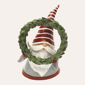 Gnomo Navideño Decorativo de Resina con Gorro de Rayas Rojas