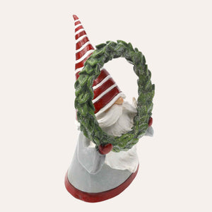 Gnomo Navideño Decorativo de Resina con Gorro de Rayas Rojas