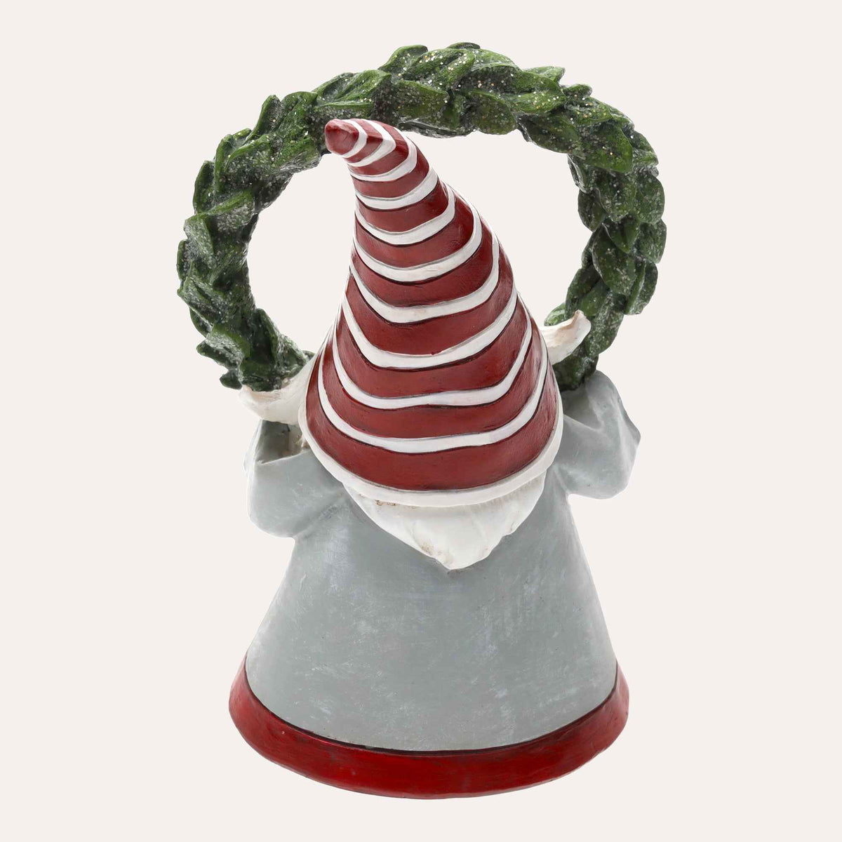 Gnomo Navideño Decorativo de Resina con Gorro de Rayas Rojas