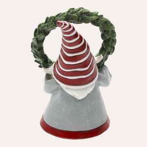 Gnomo Navideño Decorativo de Resina con Gorro de Rayas Rojas