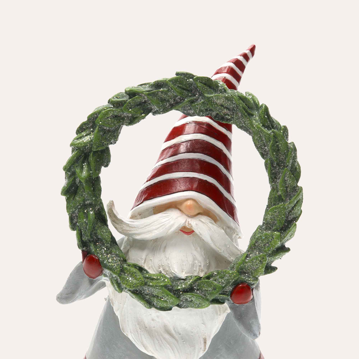Gnomo Navideño Decorativo de Resina con Gorro de Rayas Rojas