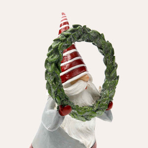 Gnomo Navideño Decorativo de Resina con Gorro de Rayas Rojas