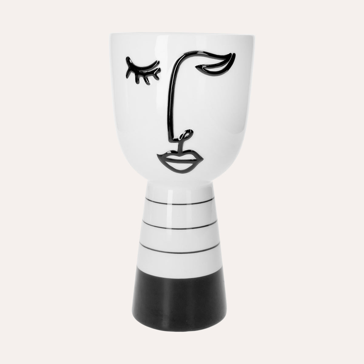 Jarrón de cerámica en forma de cabeza abstracta blanca h. 25cm