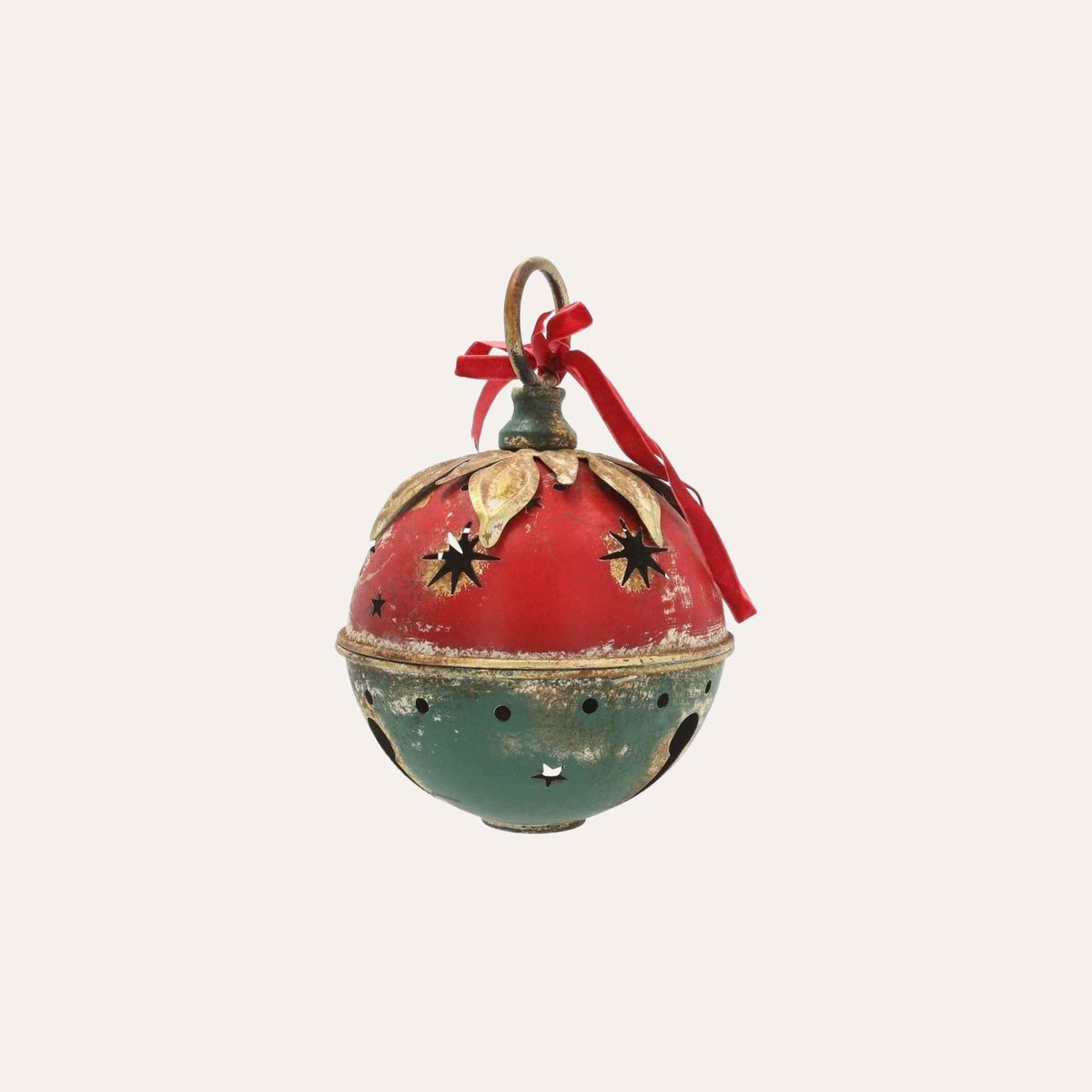 Bola de Natal em Lata Vermelha e Verde Alt.23x15 cm