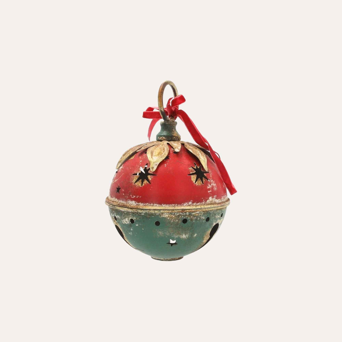 Bola de Natal em Lata Vermelha e Verde Alt.23x15 cm
