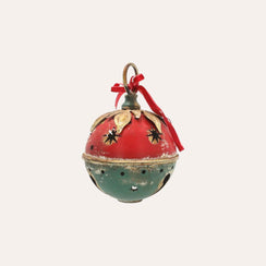 Bola de Natal em Lata Vermelha e Verde Alt.23x15 cm