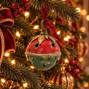Bola de Natal em Lata Vermelha e Verde Alt.23x15 cm