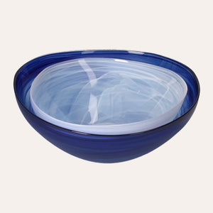 Set of 2 Blue and White Glass Bowls