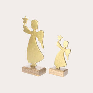Golden Angels on Wooden Base, Christmas Decorations