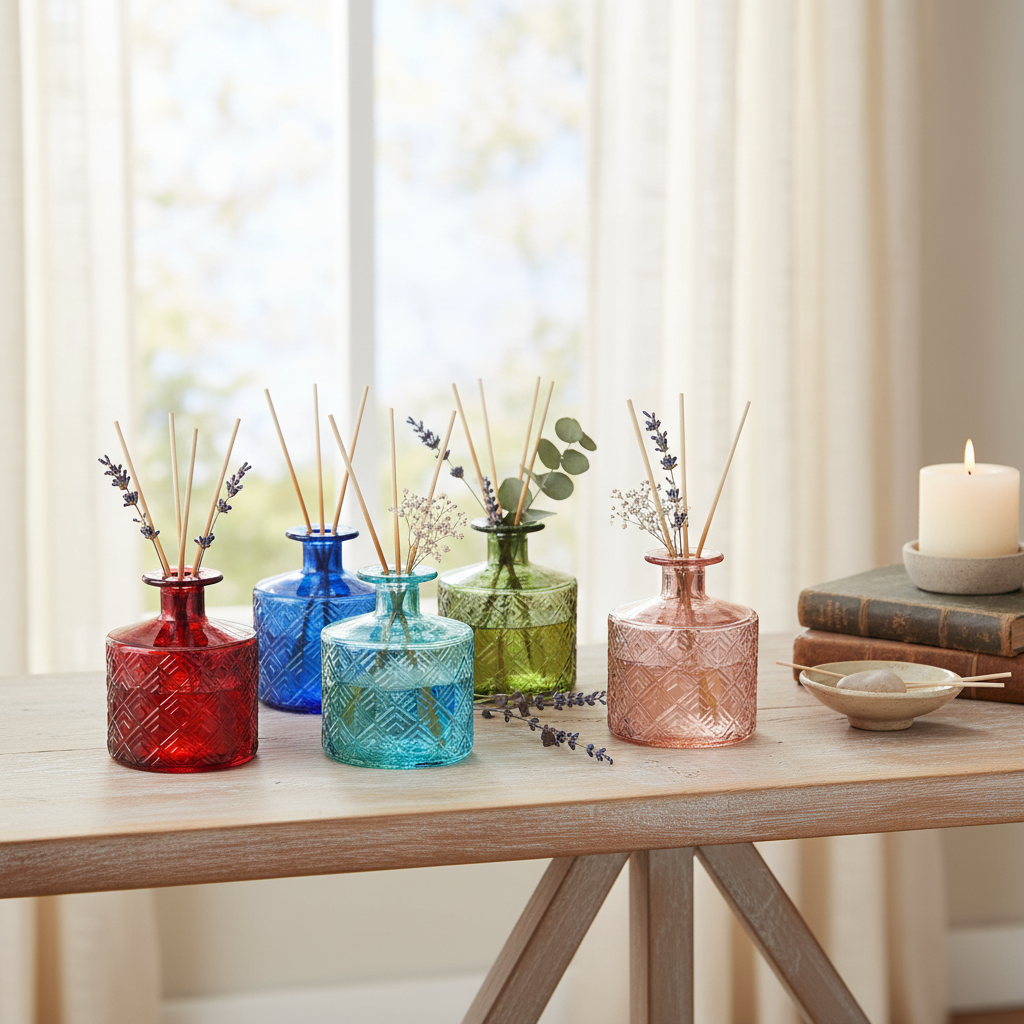 Set mit 6 farbigen Flaschen aus recyceltem Glas