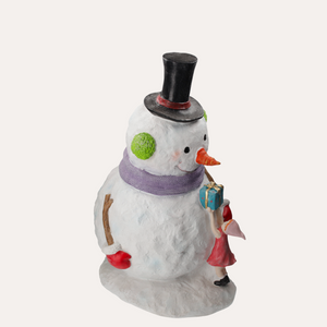 Boneco de neve com estátua de menina em resina 59x53xA.89 cm - KeyHome Store