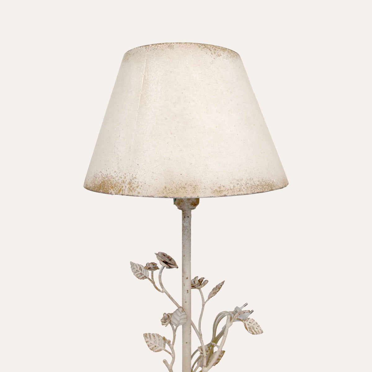 White Iron Table Lamp with Flowers