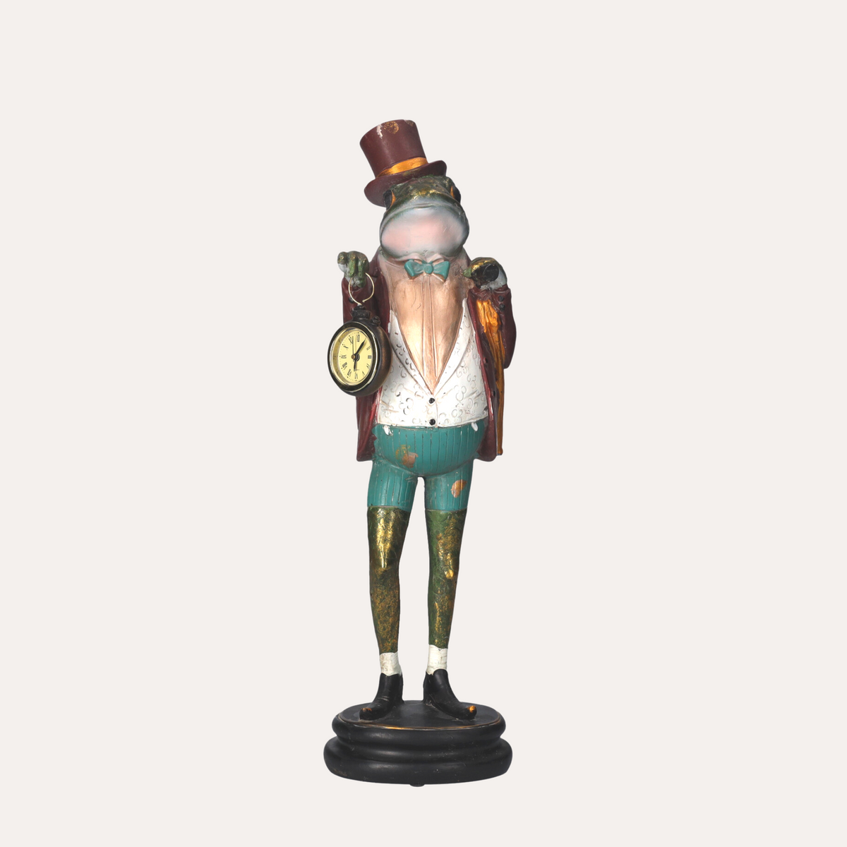 Figura de rana con reloj vintage de resina H. 46 cm