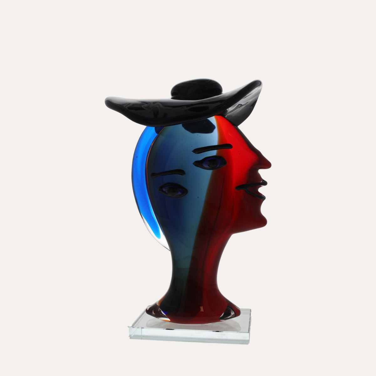 Scultura Donna con Cappello in Vetro Pieno H.32 cm