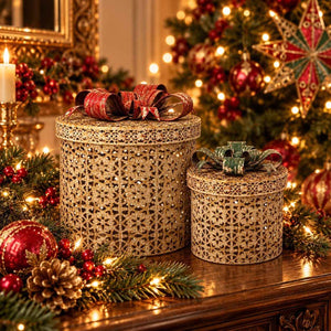 Conjunto de Caixas de Natal com Laço de Ferro Alt.23x20 cm