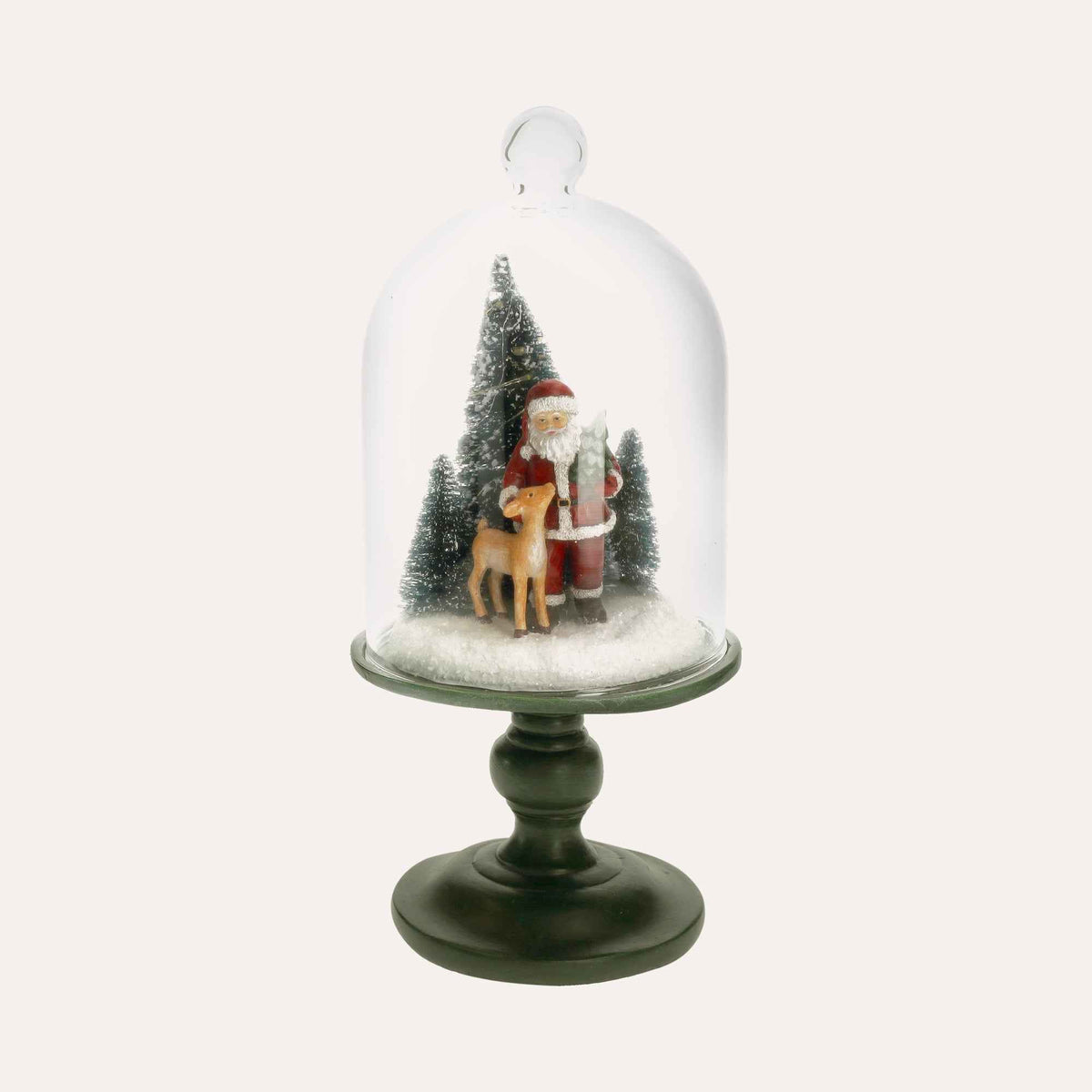 Glass display case with Santa Claus and Deer, Christmas decoration