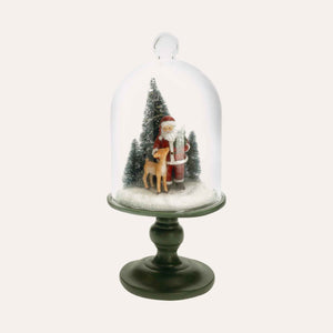 Glass display case with Santa Claus and Deer, Christmas decoration