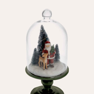 Glass display case with Santa Claus and Deer, Christmas decoration