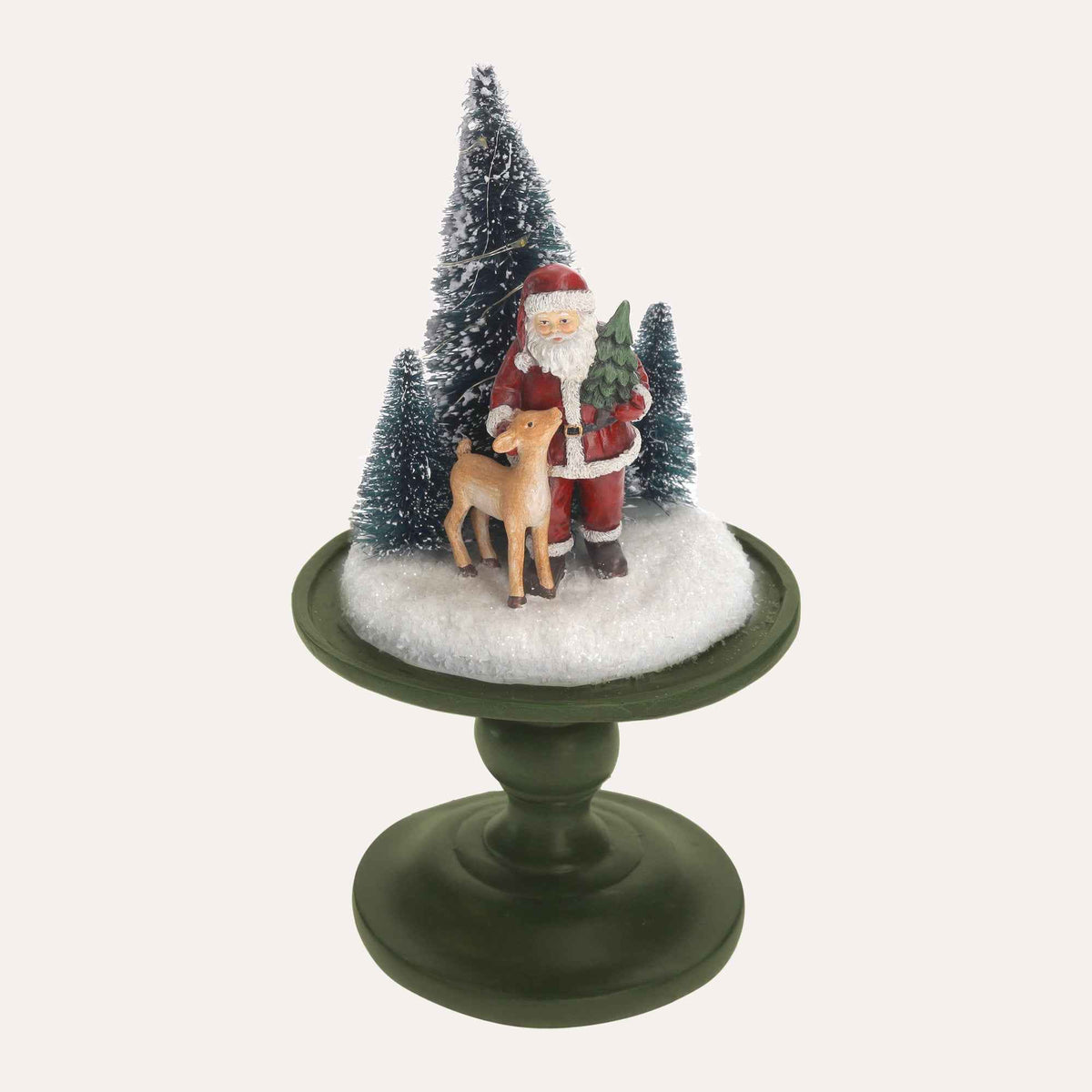 Glass display case with Santa Claus and Deer, Christmas decoration