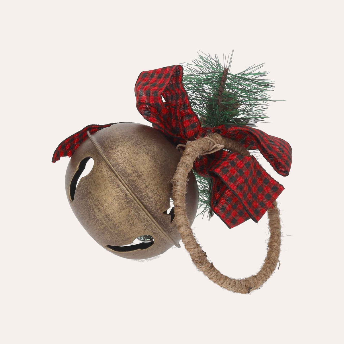 Gold Metal Christmas Bauble with Rattle and Red Bow