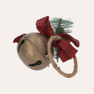 Gold Metal Christmas Bauble with Rattle and Red Bow
