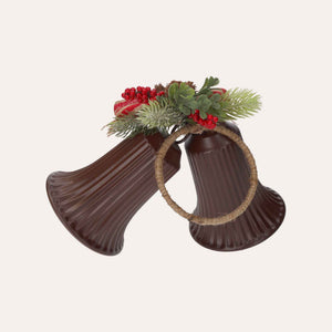 Par de campanas navideñas de metal para decoraciones festivas