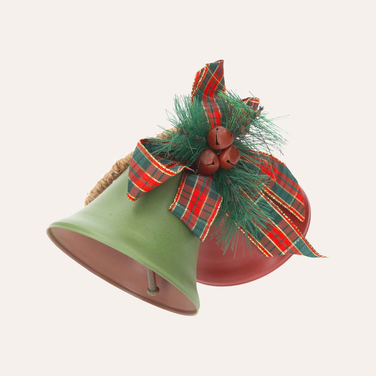 Pair of Red and Green Bells with Scottish Bow – Elegant Christmas Decorations