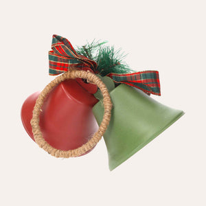 Pair of Red and Green Bells with Scottish Bow – Elegant Christmas Decorations