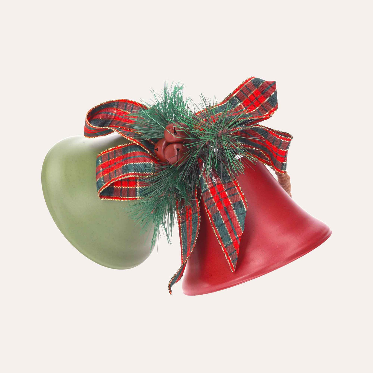 Pair of Red and Green Bells with Scottish Bow – Elegant Christmas Decorations