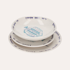 Juego de Platos de Cerámica Decorados con Pescado (6+6+6)