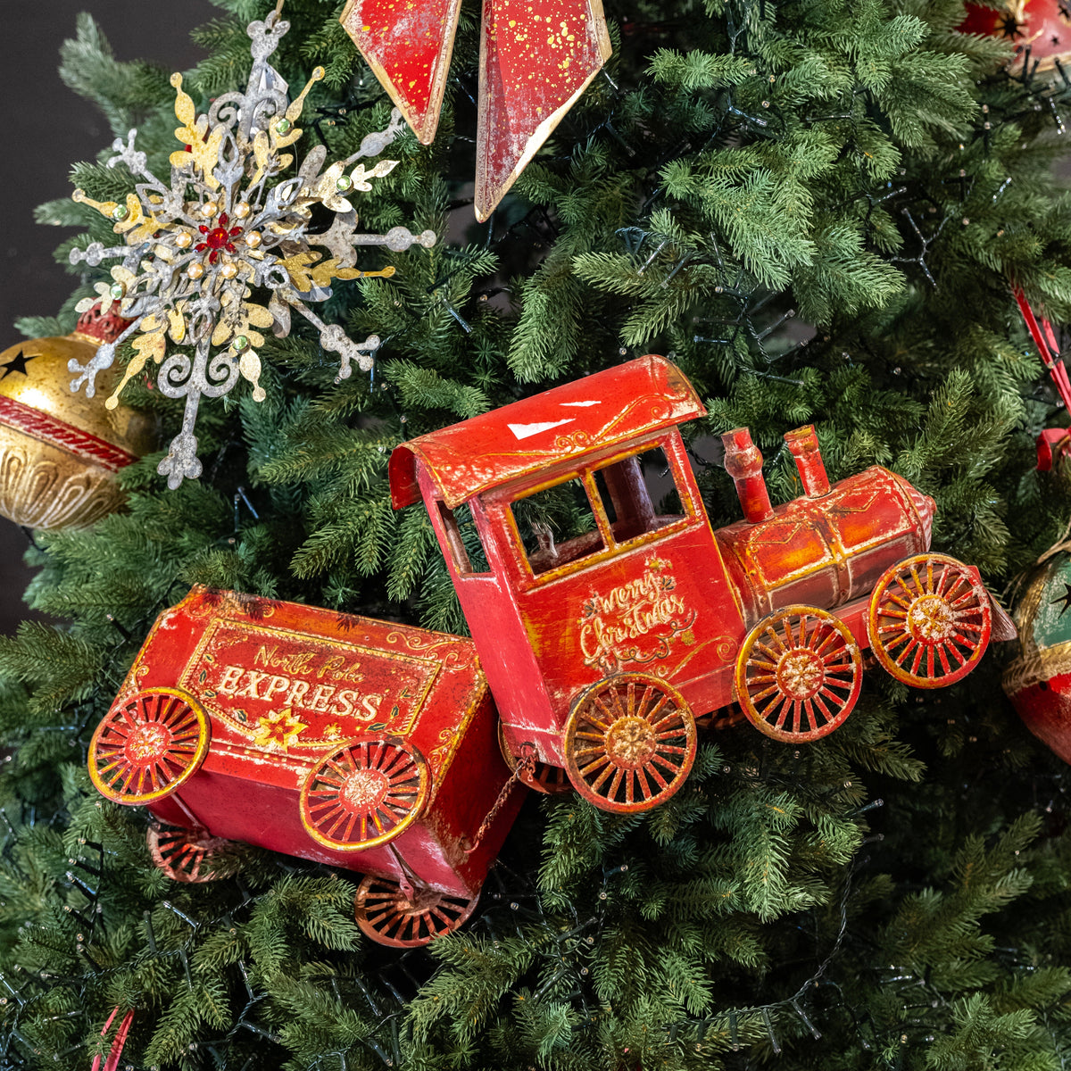Trem de Natal com Carrinho de Lata Vermelho Alt.68x28 cm - KeyHome Store