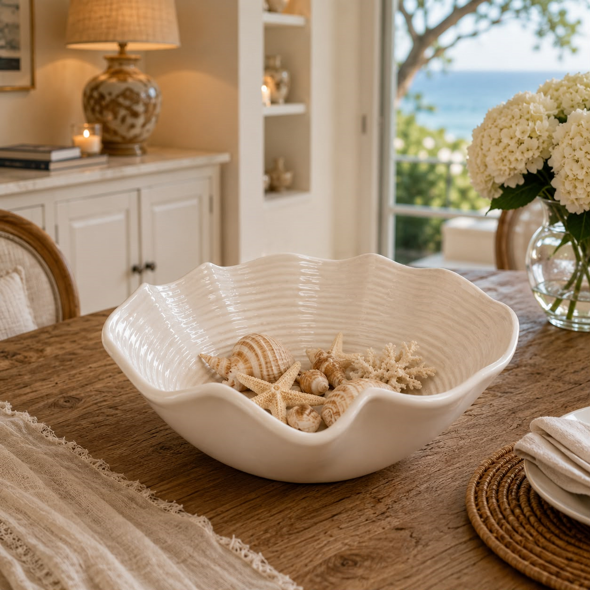White ceramic shell tub H10 Ø30 cm