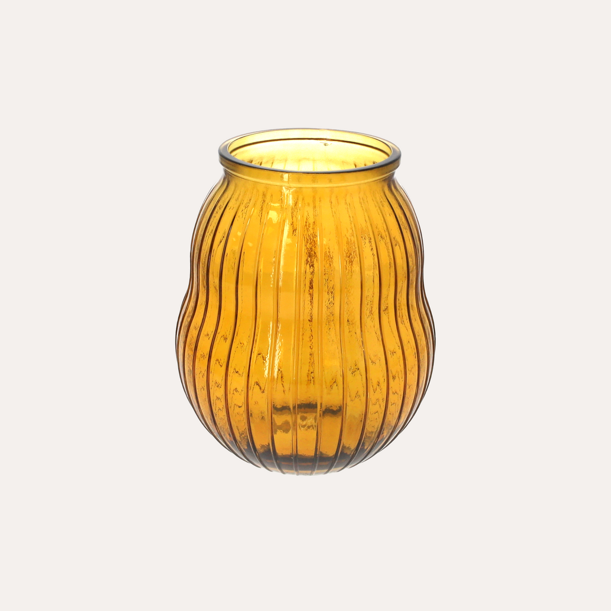 Yellow rounded striped glass vase h.23 x d.20 cm