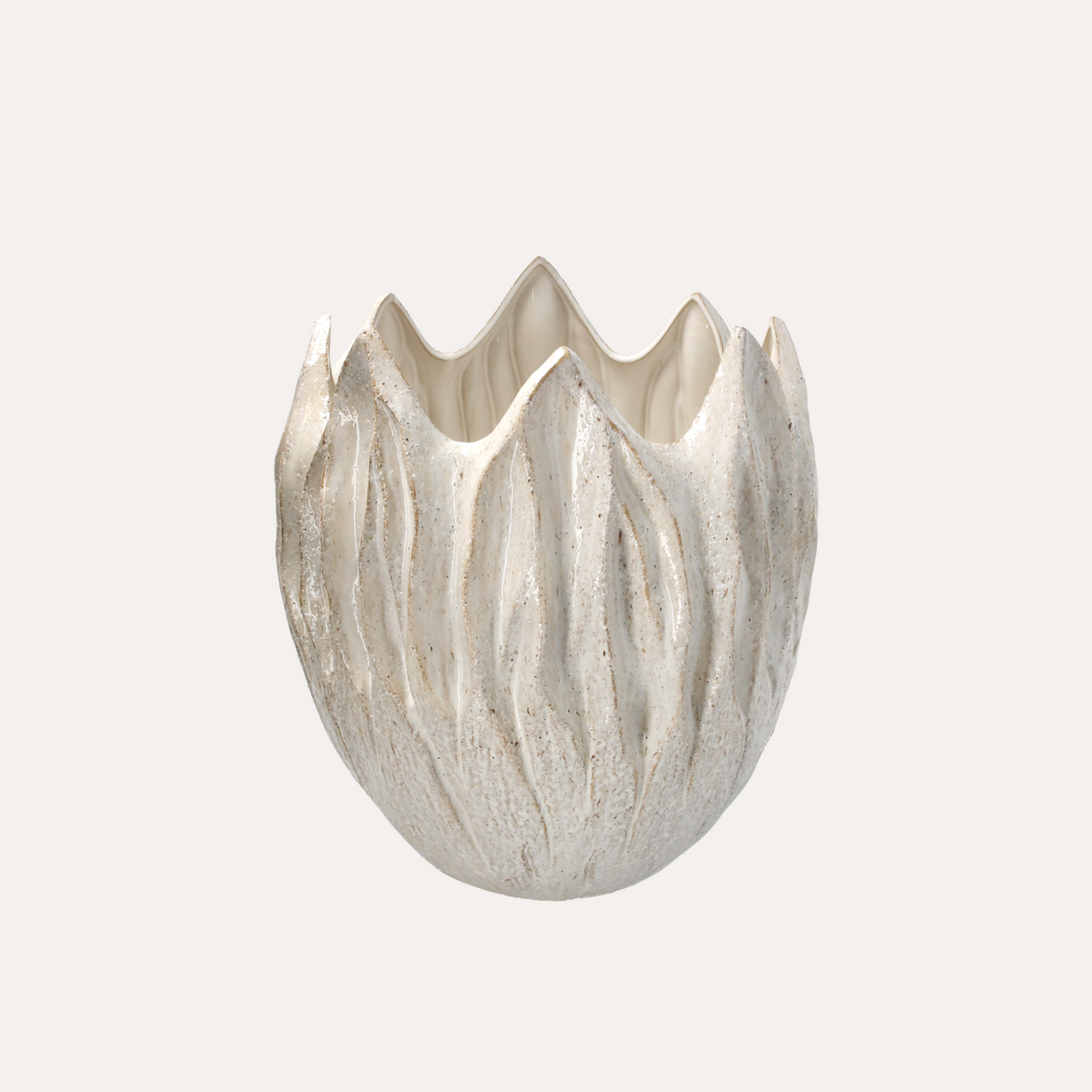White ceramic vase holder with leaves H 40 D 36
