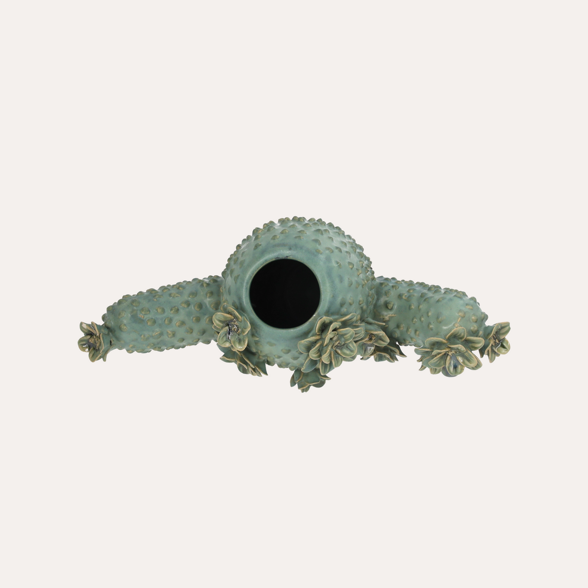 Cactus vase in green ceramic with floral details H.26×34×15.5 cm
