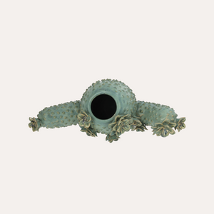 Cactus vase in green ceramic with floral details H.26×34×15.5 cm