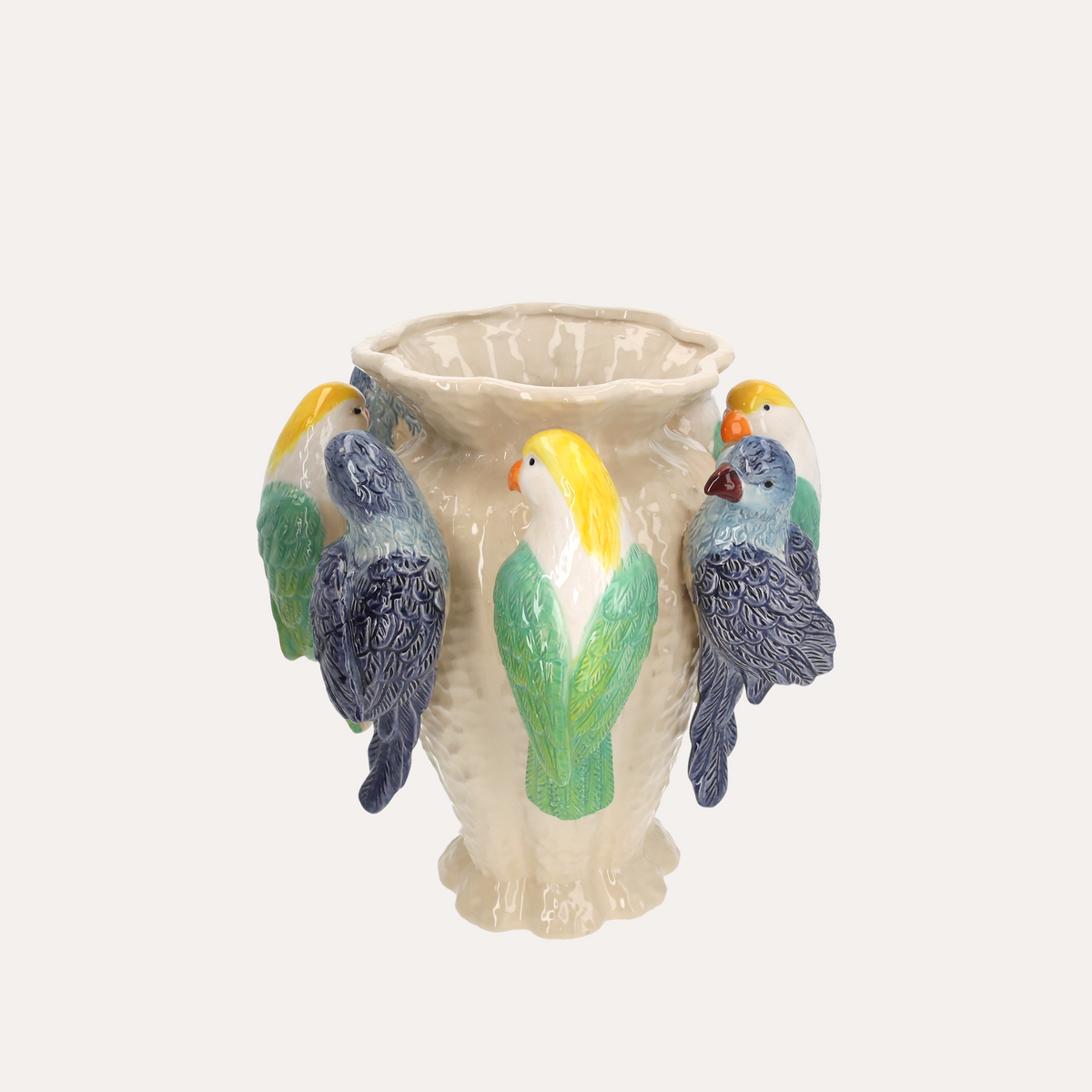 Vaso decorativo con pappagalli in ceramica H 36 D 35