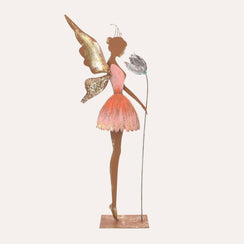Fée avec fleur en fer Corten marron rouille (75x30x10 cm)